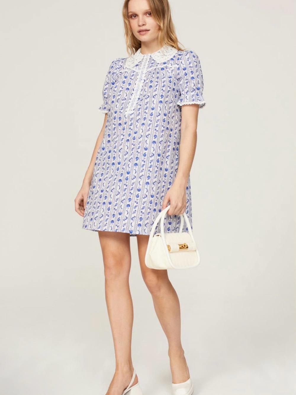 HVN Mini Marie Dress Blue & White Fruit Print Size 4